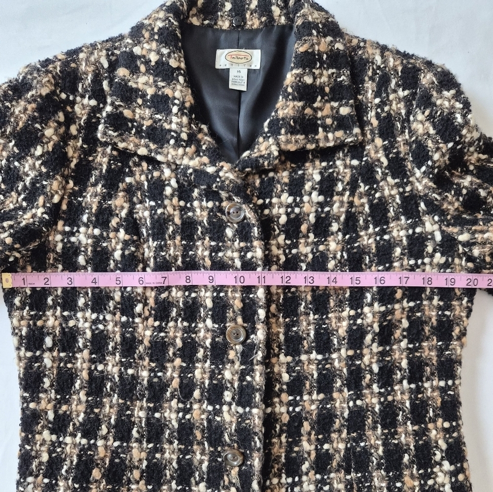 Talbots Petites Black & Tan Bouclé Wool Blend Tweed Blazer - Size 14P - Picture 4 of 8